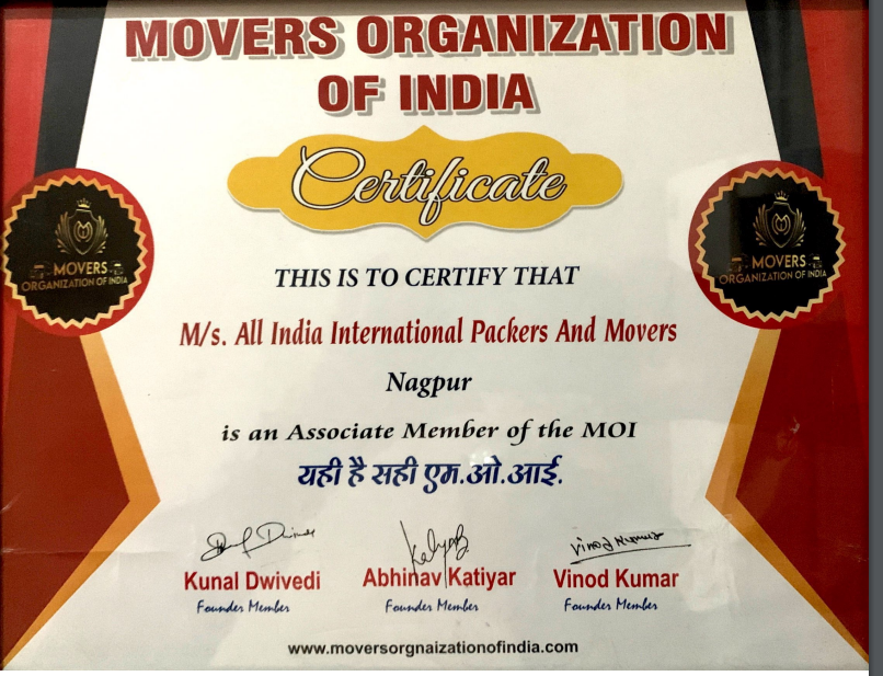 Movers Orgnization Certificate